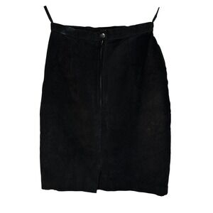 Vintage Alamos Black Suede Leather Pencil Skirt Womens Size 9/10 Knee‎ Length